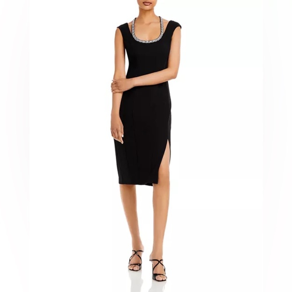 Aqua Formal Black Embellished Sheath Dress Size 16